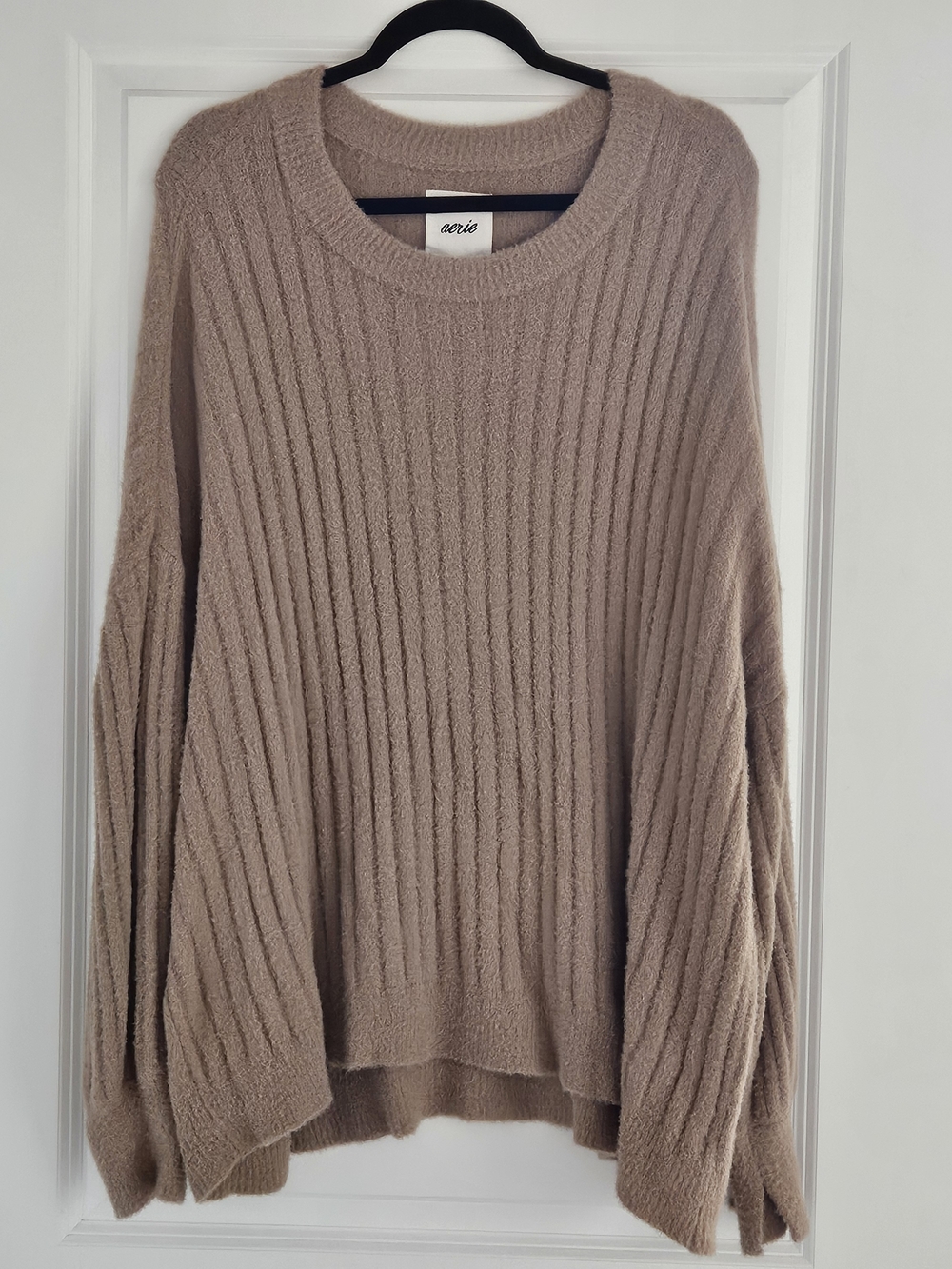 Aerie Buttercream Fuzzy Crewneck Sweater W/ Ribbed Texture and Oversize Fit